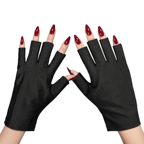 GAOY Anti-UV-Handschuhe für Gel-Nagellampen – Fingerlose UPF50+ UV-Schutzhandschuhe für Heim-DIY & Salon (Schwarz, Spandex)