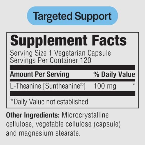 PureFormulas L-Theanin 100 mg – Unterstützt Stresslevel, entspannten Zustand, Stimmung, Schlaf – Milchfrei, Sojafrei, Nicht-GVO – 60 vegane Kapseln