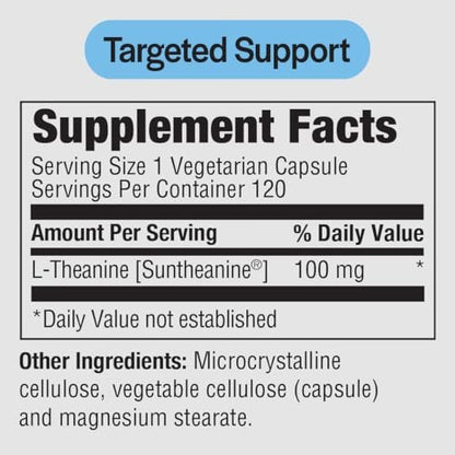 PureFormulas L-Theanin 100 mg – Unterstützt Stresslevel, entspannten Zustand, Stimmung, Schlaf – Milchfrei, Sojafrei, Nicht-GVO – 60 vegane Kapseln