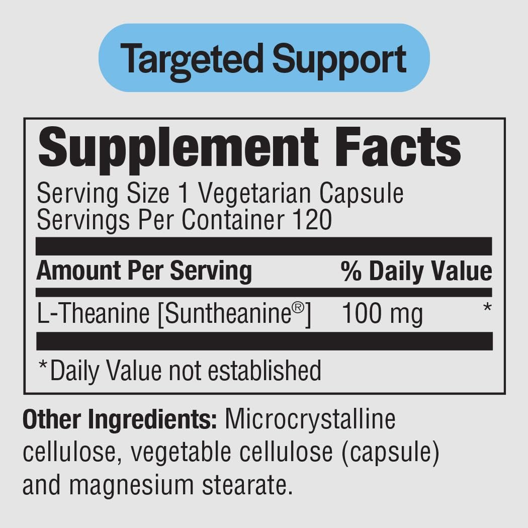 PureFormulas L-Theanin 100 mg – Unterstützt Stresslevel, entspannten Zustand, Stimmung, Schlaf – Milchfrei, Sojafrei, Nicht-GVO – 60 vegane Kapseln