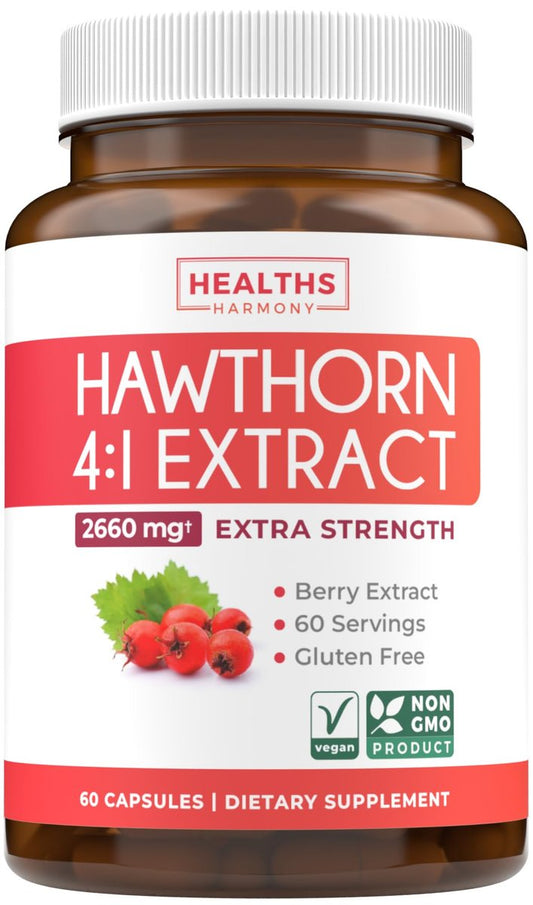 Hochwirksame Weißdornbeeren Kapseln - Weißdornbeeren 4:1 Extrakt (Beeren) 665mg Nahrungsergänzungsmittel aus Konzentrat zur Unterstützung der Herz- und Verdauungsgesundheit - Vegan, Nicht-GVO & Glutenfrei (2 Monatsvorrat)