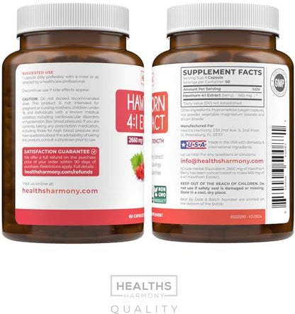Hochwirksame Weißdornbeeren Kapseln - Weißdornbeeren 4:1 Extrakt (Beeren) 665mg Nahrungsergänzungsmittel aus Konzentrat zur Unterstützung der Herz- und Verdauungsgesundheit - Vegan, Nicht-GVO & Glutenfrei (2 Monatsvorrat)