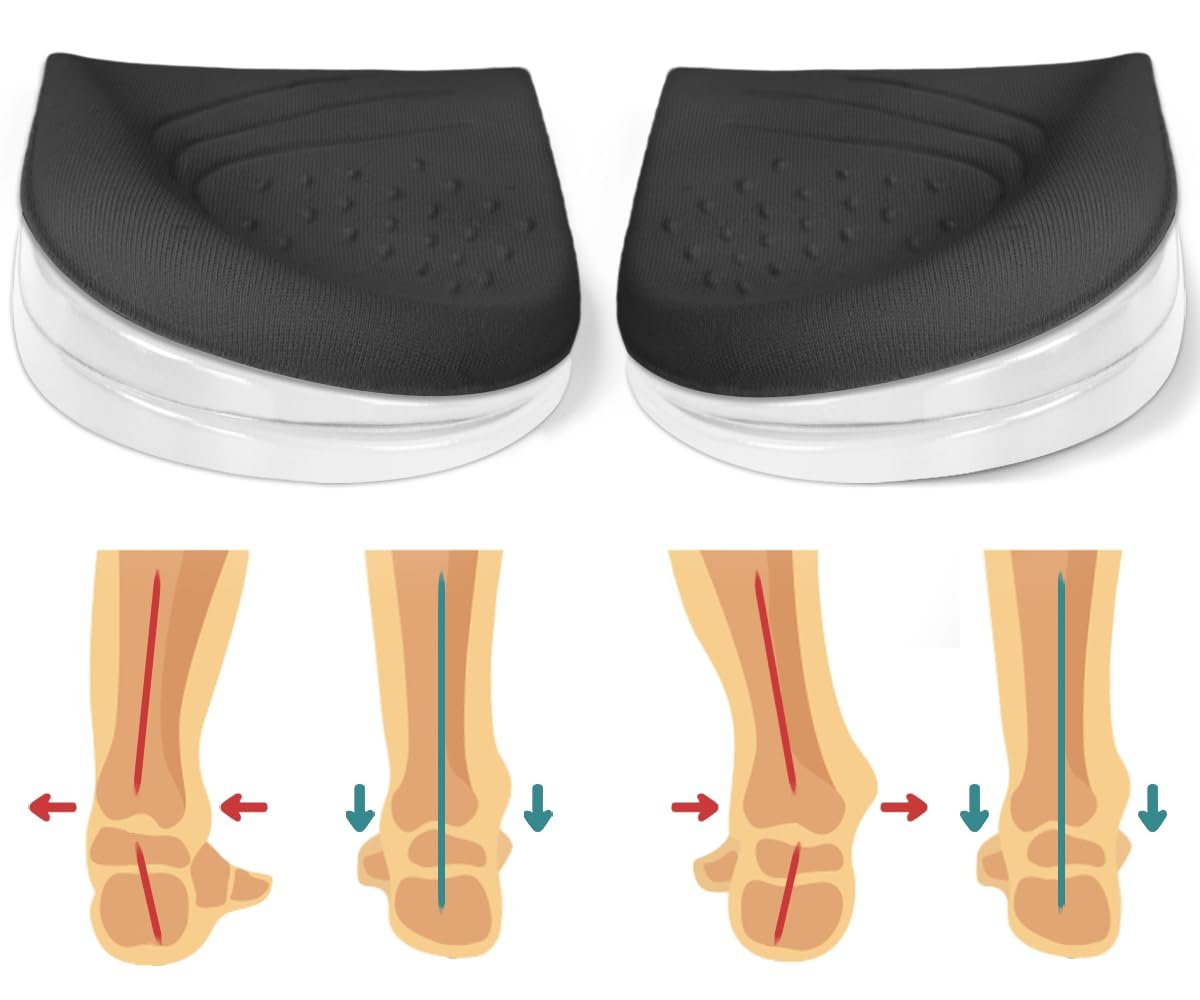 Skyfoot 3-lagige verstellbare Fersenkeil-Einlagen für Supination & Pronation Korrektur, Klebende mediale & laterale Fersenpolster für O-Beine, Knieschmerzen, Fußausrichtung (L: Damen 7-11, Herren 7-10, Schwarz)