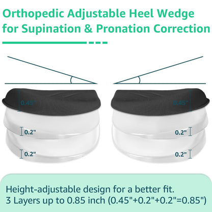 Skyfoot 3-lagige verstellbare Fersenkeil-Einlagen für Supination & Pronation Korrektur, Klebende mediale & laterale Fersenpolster für O-Beine, Knieschmerzen, Fußausrichtung (L: Damen 7-11, Herren 7-10, Schwarz)