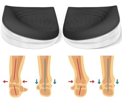 Skyfoot 3-lagige verstellbare Fersenkeil-Einlagen für Supination & Pronation Korrektur, Klebende mediale & laterale Fersenpolster für O-Beine, Knieschmerzen, Fußausrichtung (L: Damen 7-11, Herren 7-10, Schwarz)