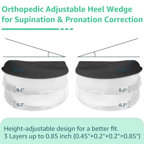 Skyfoot 3-lagige verstellbare Fersenkeil-Einlagen für Supination & Pronation Korrektur, Klebende mediale & laterale Fersenpolster für O-Beine, Knieschmerzen, Fußausrichtung (L: Damen 7-11, Herren 7-10, Schwarz)