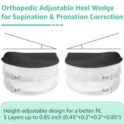 Skyfoot 3-lagige verstellbare Fersenkeil-Einlagen für Supination & Pronation Korrektur, Klebende mediale & laterale Fersenpolster für O-Beine, Knieschmerzen, Fußausrichtung (L: Damen 7-11, Herren 7-10, Schwarz)
