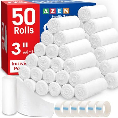 AZEN 50er Pack Mullbinden, 3 Zoll x 4,1 Yards, Premium medizinische Versorgung & Erste-Hilfe-Zubehör, Verbandswatte
