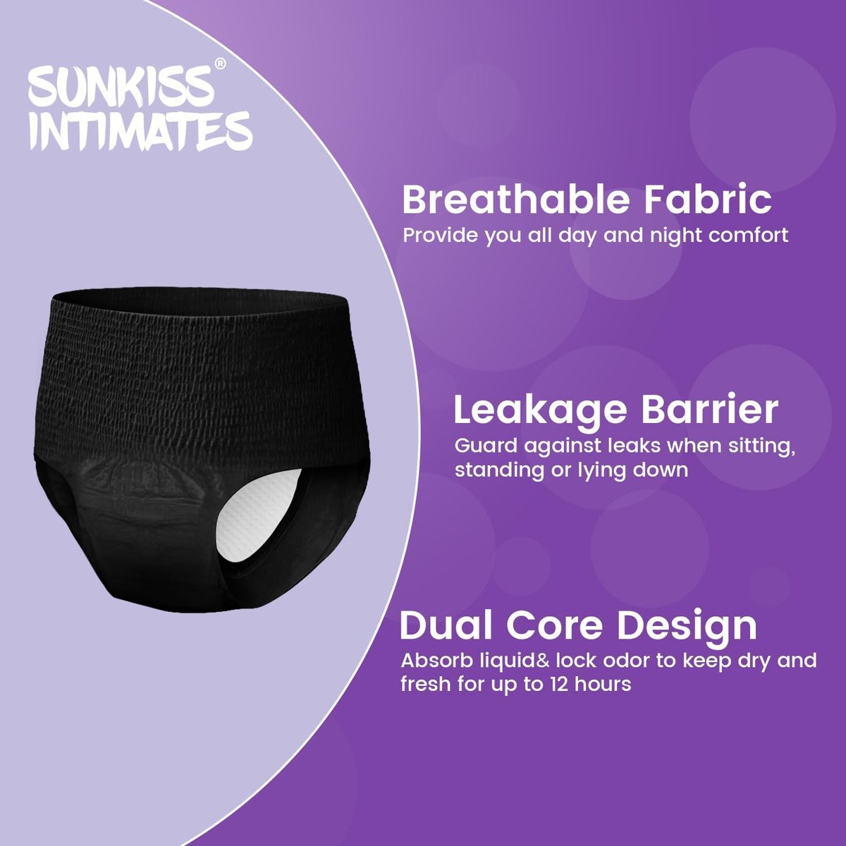 SUNKISS INTIMATES Einweg-Periode-Unterwäsche für Frauen bei starkem Blutfluss, Low-Rise, unparfümiert, Postpartum-Essentials, Schwarz, X-Large, 10 Stück