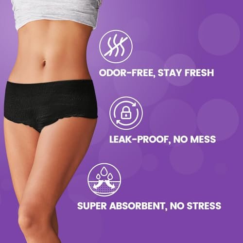 SUNKISS INTIMATES Einweg-Periode-Unterwäsche für Frauen bei starkem Blutfluss, Low-Rise, unparfümiert, Postpartum-Essentials, Schwarz, X-Large, 10 Stück