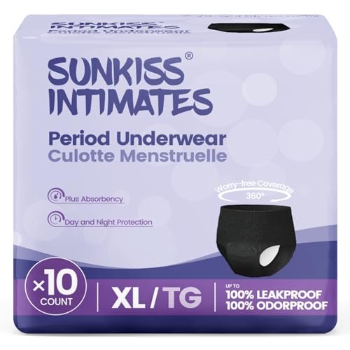 SUNKISS INTIMATES Einweg-Periode-Unterwäsche für Frauen bei starkem Blutfluss, Low-Rise, unparfümiert, Postpartum-Essentials, Schwarz, X-Large, 10 Stück