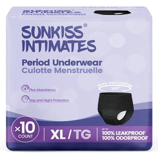 SUNKISS INTIMATES Einweg-Periode-Unterwäsche für Frauen bei starkem Blutfluss, Low-Rise, unparfümiert, Postpartum-Essentials, Schwarz, X-Large, 10 Stück