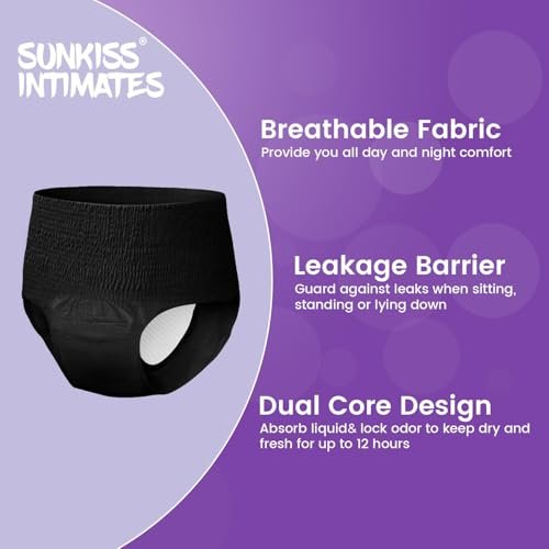 SUNKISS INTIMATES Einweg-Periode-Unterwäsche für Frauen bei starkem Blutfluss, Low-Rise, unparfümiert, Postpartum-Essentials, Schwarz, X-Large, 10 Stück