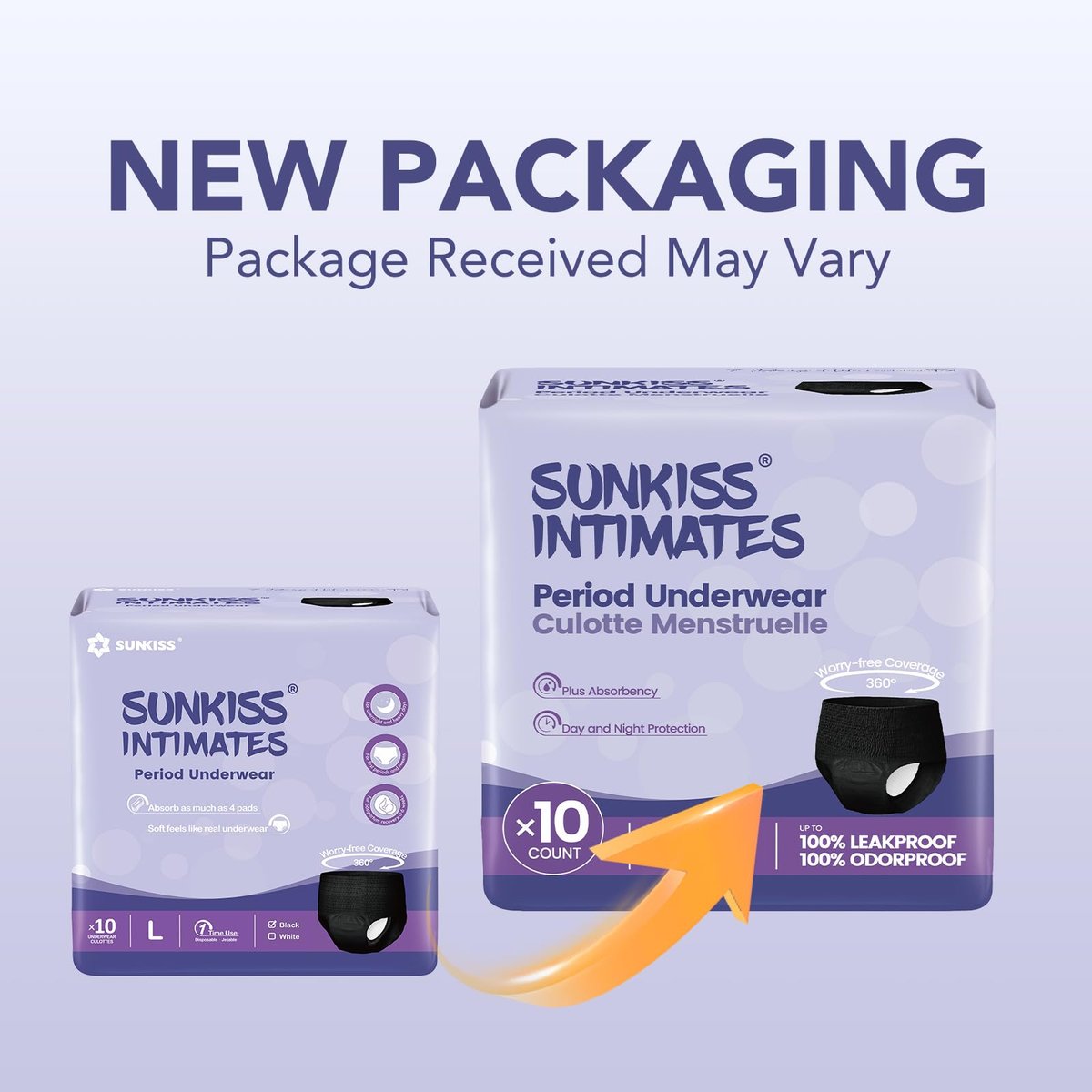 SUNKISS INTIMATES Einweg-Periode-Unterwäsche für Frauen bei starkem Blutfluss, Low-Rise, unparfümiert, Postpartum-Essentials, Schwarz, Small/Medium, 10 Stück