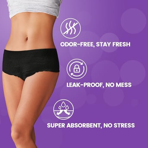 SUNKISS INTIMATES Einweg-Periode-Unterwäsche für Frauen bei starkem Blutfluss, Low-Rise, unparfümiert, Postpartum-Essentials, Schwarz, Small/Medium, 10 Stück