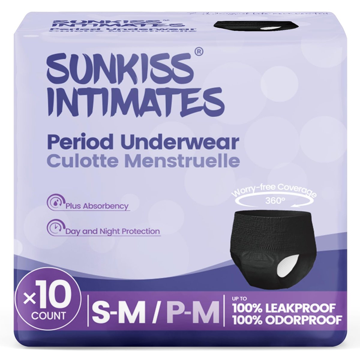 SUNKISS INTIMATES Einweg-Periode-Unterwäsche für Frauen bei starkem Blutfluss, Low-Rise, unparfümiert, Postpartum-Essentials, Schwarz, Small/Medium, 10 Stück