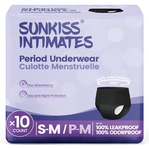 SUNKISS INTIMATES Einweg-Periode-Unterwäsche für Frauen bei starkem Blutfluss, Low-Rise, unparfümiert, Postpartum-Essentials, Schwarz, Small/Medium, 10 Stück