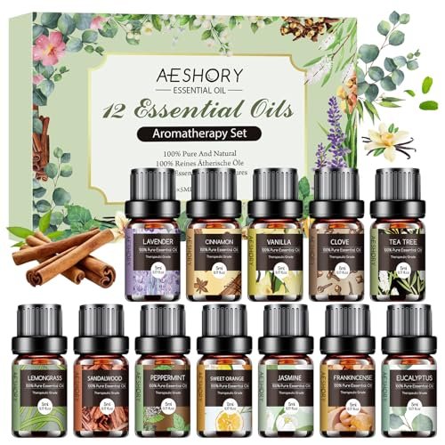 Ätherische Öle Set - 12 Stück Bio Aromatherapie Öl Kit für Diffuser, Luftbefeuchter, Massage, Seife, Kerzenherstellung (5 mL)