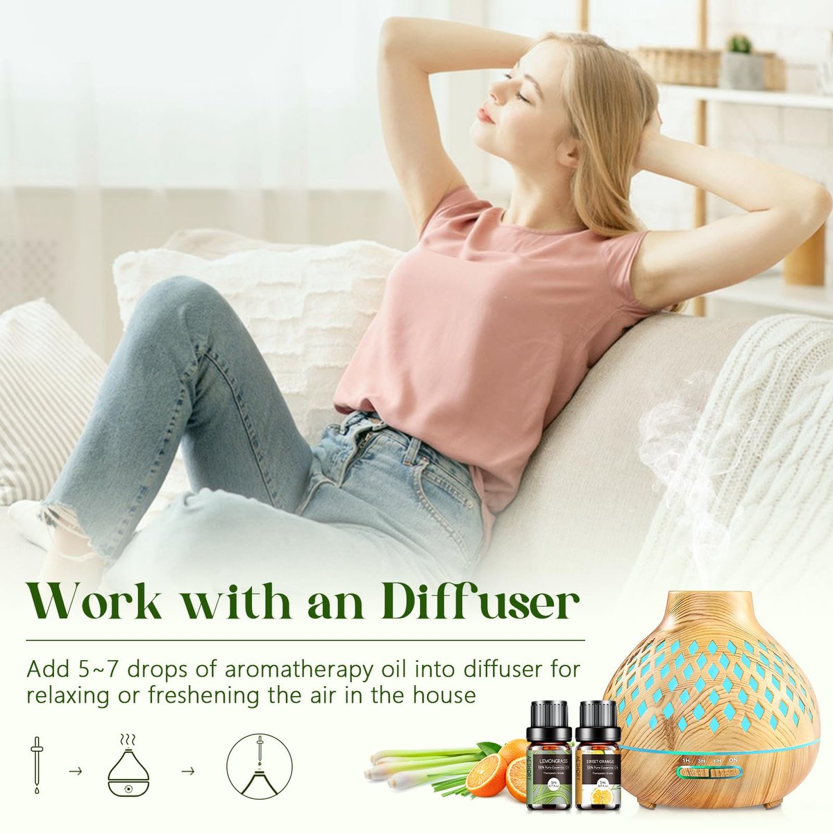 Ätherische Öle Set - 12 Stück Bio Aromatherapie Öl Kit für Diffuser, Luftbefeuchter, Massage, Seife, Kerzenherstellung (5 mL)