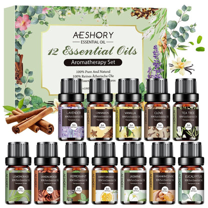 Ätherische Öle Set - 12 Stück Bio Aromatherapie Öl Kit für Diffuser, Luftbefeuchter, Massage, Seife, Kerzenherstellung (5 mL)