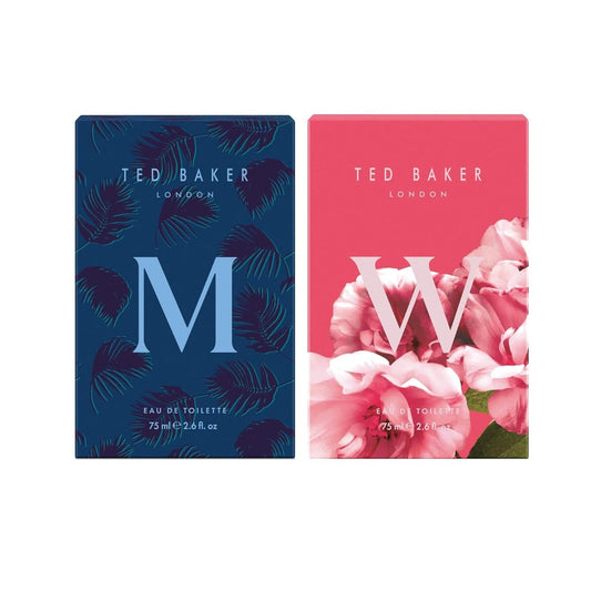 Ted Baker M & W Duo Duftset Herren- und Damen Eau de Toilette, frisch zitrisch, würzig & fruchtig blumig, langanhaltend 75 ml jede, Designer Parfüm Set für Paare 2 x 2,5 fl oz