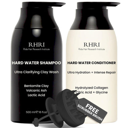 Hartwasser Shampoo & Conditioner Set | Feuchtigkeitsspendende Haarpflege für Glanz & Kämmbarkeit | Klärende Reinigung mit Bentonit-Ton, Vulkanasche, Milchsäure | Metal Detox Shampoo mit Kollagen 32 Fl Oz