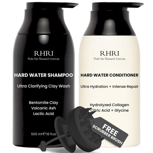 Hartwasser Shampoo & Conditioner Set | Feuchtigkeitsspendende Haarpflege für Glanz & Kämmbarkeit | Klärende Reinigung mit Bentonit-Ton, Vulkanasche, Milchsäure | Metal Detox Shampoo mit Kollagen 32 Fl Oz