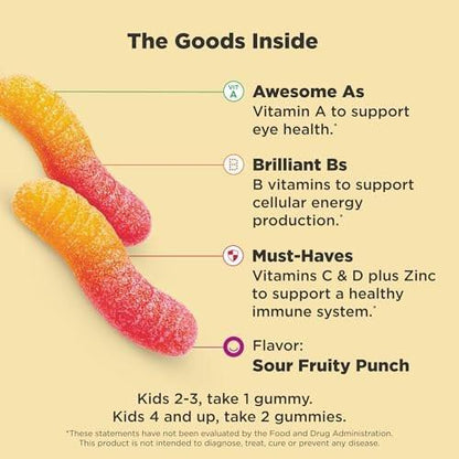 OLLY Kids Multivitamin Gummis – Gesamte Gesundheit & Immununterstützung* mit Vitaminen A, C, D, E, B und Zink, saurer Fruchtpunsch-Geschmack, 70 Gummis (70-Tage-Vorrat)
