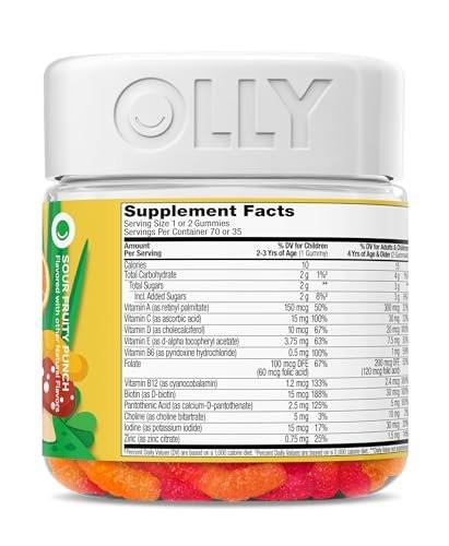 OLLY Kids Multivitamin Gummis – Gesamte Gesundheit & Immununterstützung* mit Vitaminen A, C, D, E, B und Zink, saurer Fruchtpunsch-Geschmack, 70 Gummis (70-Tage-Vorrat)