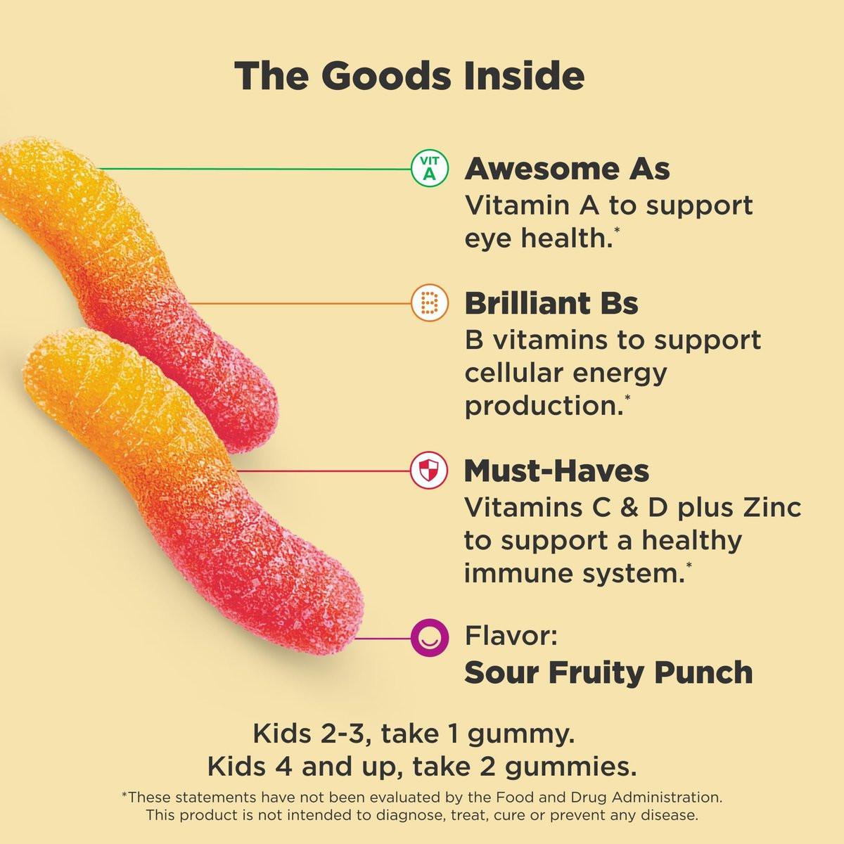 OLLY Kids Multivitamin Gummis – Gesamte Gesundheit & Immununterstützung* mit Vitaminen A, C, D, E, B und Zink, saurer Fruchtpunsch-Geschmack, 70 Gummis (70-Tage-Vorrat)