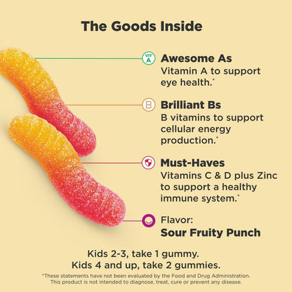 OLLY Kids Multivitamin Gummis – Gesamte Gesundheit & Immununterstützung* mit Vitaminen A, C, D, E, B und Zink, saurer Fruchtpunsch-Geschmack, 70 Gummis (70-Tage-Vorrat)