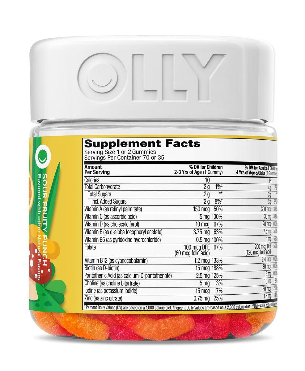 OLLY Kids Multivitamin Gummis – Gesamte Gesundheit & Immununterstützung* mit Vitaminen A, C, D, E, B und Zink, saurer Fruchtpunsch-Geschmack, 70 Gummis (70-Tage-Vorrat)