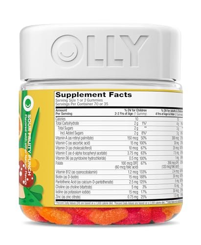 OLLY Kinder Multivitamin Gummibärchen - Gesunde Entwicklung & Immunsystem - Vitamine A, C, D, E, Bs & Zink - 100 Stück (45 Tage Vorrat)