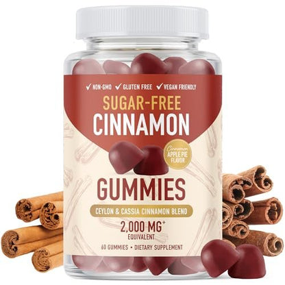 SMNutrition Zuckerfreie Zimt-Gummis mit Ceylon-Zimt & Cassia-Komplex | Zuckerfreier Lebensstil & Schuldgefühlsfreier Apfelkuchen-Geschmack mit Chrom | Vegan, Nicht-GVO, Glutenfrei | 60 Gummis
