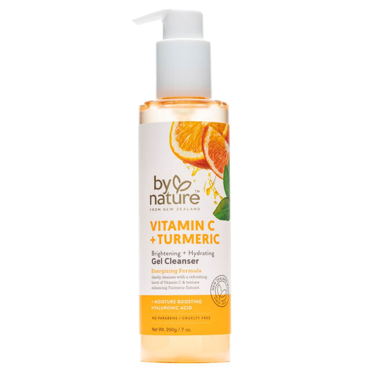 By Nature Vitamin C + Turmeric Gel Cleanser mit Hyaluronsäure – Feuchtigkeitsspendender Gesichtsreiniger & Make-up-Entferner für fettige und zu Akne neigende Haut, natürlicher täglicher Gesichtsreiniger (200 ml)