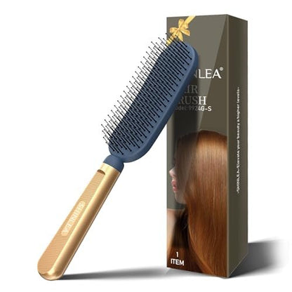 SHINLEA Schlanke Haarbürste für feines, dünnes, dickes Haar – weiche Doppelnylonborsten zum sanften Entwirren & Massieren – luxuriöser Goldgriff aus Metall – Geschenk für Frauen, Männer, Kinder