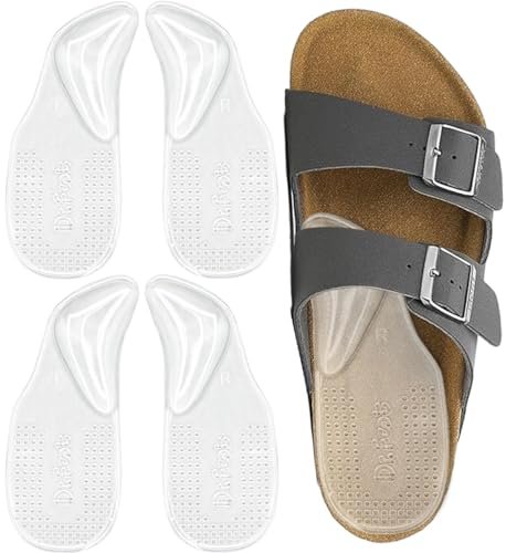 Dr.Foot Fußgewölbe-Stützeinlagen für Plantarfasziitis, selbstklebende Fußgewölbepolster Fersenkissen für flache Schuhe, Fersenschmerzen, Gel-Fußgewölbe-Einlagen für Damen und Herren, 2 Paar (Groß, Transparent)