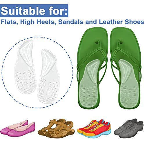 Dr.Foot Fußgewölbe-Stützeinlagen für Plantarfasziitis, selbstklebende Fußgewölbepolster Fersenkissen für flache Schuhe, Fersenschmerzen, Gel-Fußgewölbe-Einlagen für Damen und Herren, 2 Paar (Groß, Transparent)