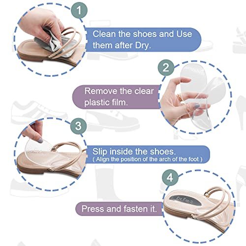 Dr.Foot Fußgewölbe-Stützeinlagen für Plantarfasziitis, selbstklebende Fußgewölbepolster Fersenkissen für flache Schuhe, Fersenschmerzen, Gel-Fußgewölbe-Einlagen für Damen und Herren, 2 Paar (Groß, Transparent)