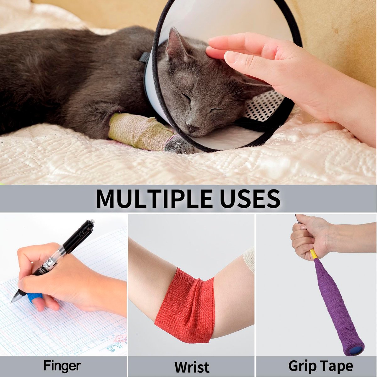 12er-Pack Selbstklebende Bandage 2,5 cm – Kohäsive Bandage für Hunde, Haustiere, Sport & Erste Hilfe (bunte Farben)