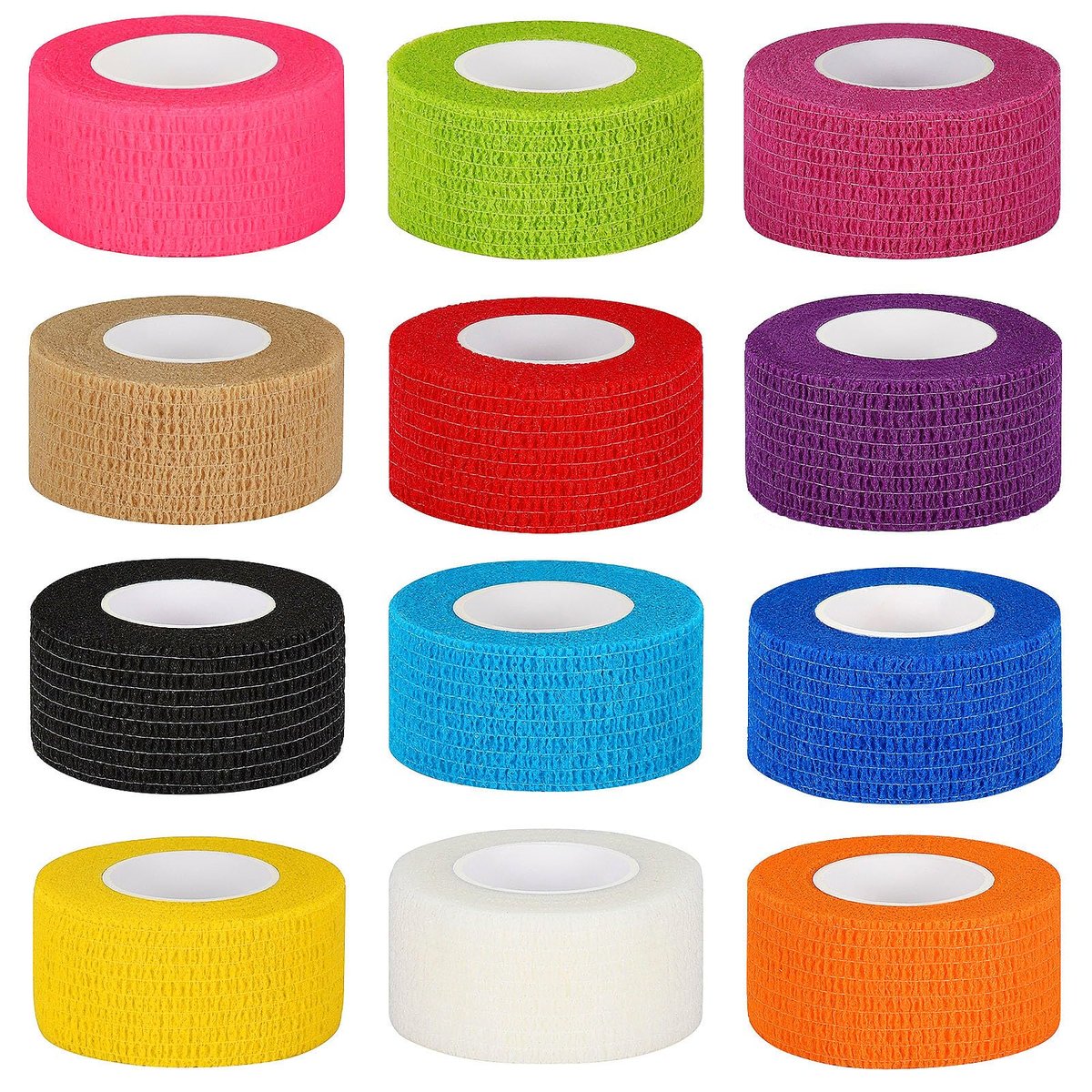 12er-Pack Selbstklebende Bandage 2,5 cm – Kohäsive Bandage für Hunde, Haustiere, Sport & Erste Hilfe (bunte Farben)