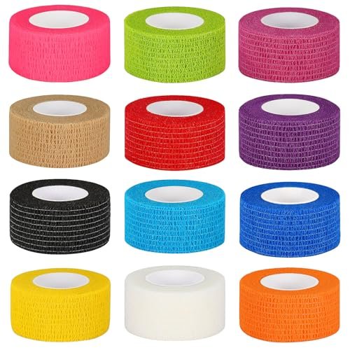 12er-Pack Selbstklebende Bandage 2,5 cm – Kohäsive Bandage für Hunde, Haustiere, Sport & Erste Hilfe (bunte Farben)