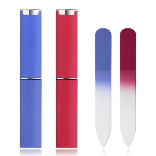 2er-Pack Mini Glasnagelfeilen mit Etui – 2 mm dicke Kristallfeilen für natürliche Nägel, doppelseitig geätzt, feine Körnung, Reisefeilen, Geschenkverpackung, Czech Glas