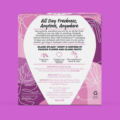 Summer's Eve Feminine Tücher, Island Splash, einzeln verpackte Vaginaltücher, feminine Pflege zur Beseitigung von Vaginalgeruch, gynäkologisch getestet, 12 Tücher