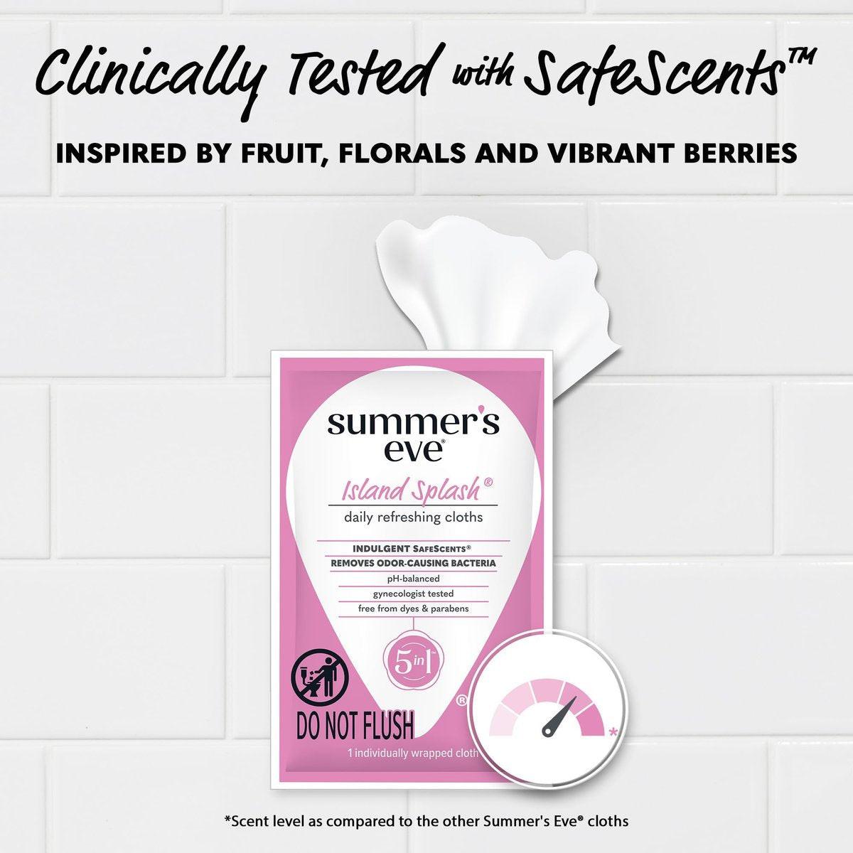 Summer's Eve Feminine Tücher, Island Splash, einzeln verpackte Vaginaltücher, feminine Pflege zur Beseitigung von Vaginalgeruch, gynäkologisch getestet, 12 Tücher