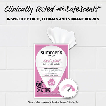 Summer's Eve Feminine Tücher, Island Splash, einzeln verpackte Vaginaltücher, feminine Pflege zur Beseitigung von Vaginalgeruch, gynäkologisch getestet, 12 Tücher