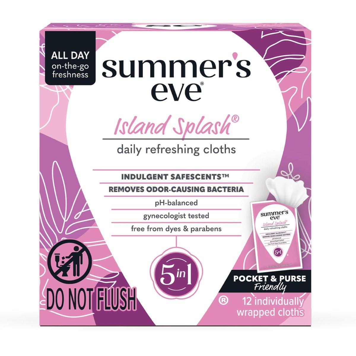 Summer's Eve Feminine Tücher, Island Splash, einzeln verpackte Vaginaltücher, feminine Pflege zur Beseitigung von Vaginalgeruch, gynäkologisch getestet, 12 Tücher