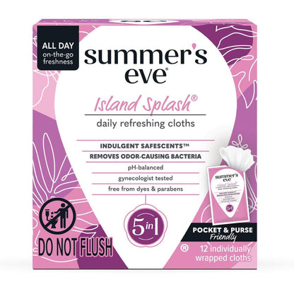 Summer's Eve Feminine Tücher, Island Splash, einzeln verpackte Vaginaltücher, feminine Pflege zur Beseitigung von Vaginalgeruch, gynäkologisch getestet, 12 Tücher