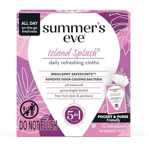 Summer's Eve Feminine Tücher, Island Splash, einzeln verpackte Vaginaltücher, feminine Pflege zur Beseitigung von Vaginalgeruch, gynäkologisch getestet, 12 Tücher