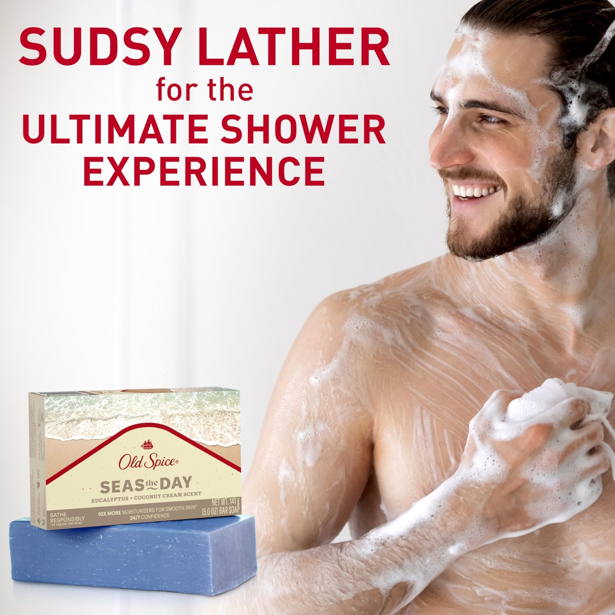 Old Spice Premium Bar Soap Seas The Day – Eukalyptus & Kokoscreme Duft, mit pflanzlichen Reinigern, 5,0 oz (6er Pack)